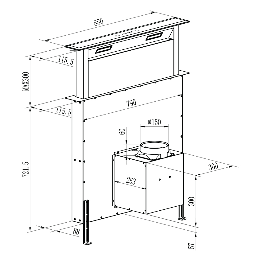 Máy hút mùi âm kệ Down Draff Glass FS 90HF